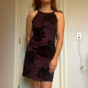 Purple and black floral scalloped dress